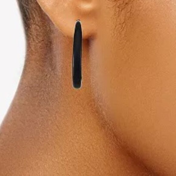 VERA WANG Gothic Shiny Jet Black Graduated 1.5" Hoop Earrings**NEW! - Picture 4 of 4